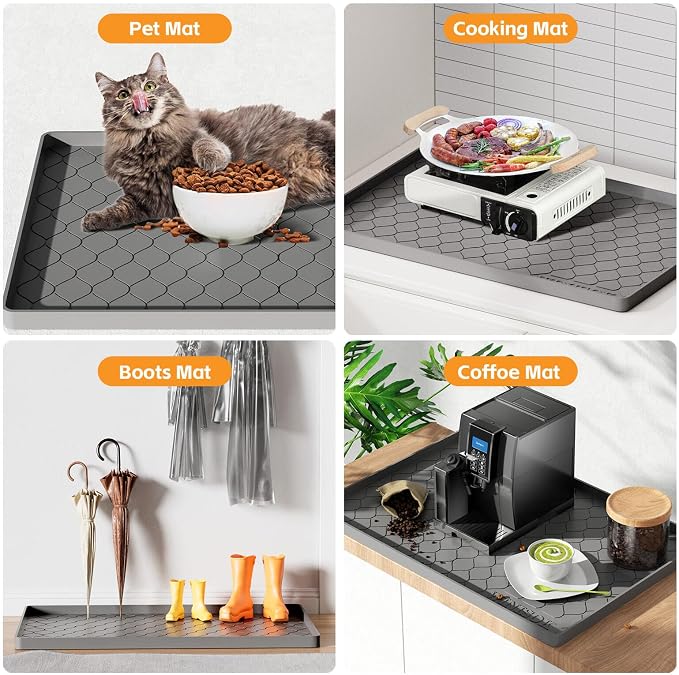 Winisok Waterproof Under Sink Mat 28" x 19", Silicone Mat, Black | Raised Edge Traps Spills & Leaks, Shelf Liner, Cabinet Protector, for Kitchen, Bathroom, Boots, Pets, Home Essentials - Image 5