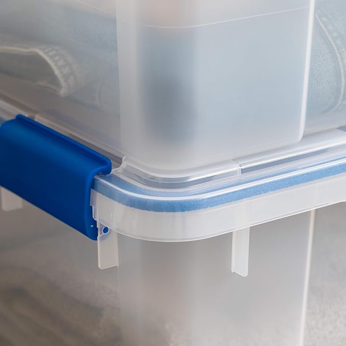 IRIS USA 4-Pack 26.5/44 Combo Qt Storage Bins with Gasket Lids, Clear/Blue | WeatherPro seal helps block dust and moisture Multiple sizes organize every room with confidence - Image 7