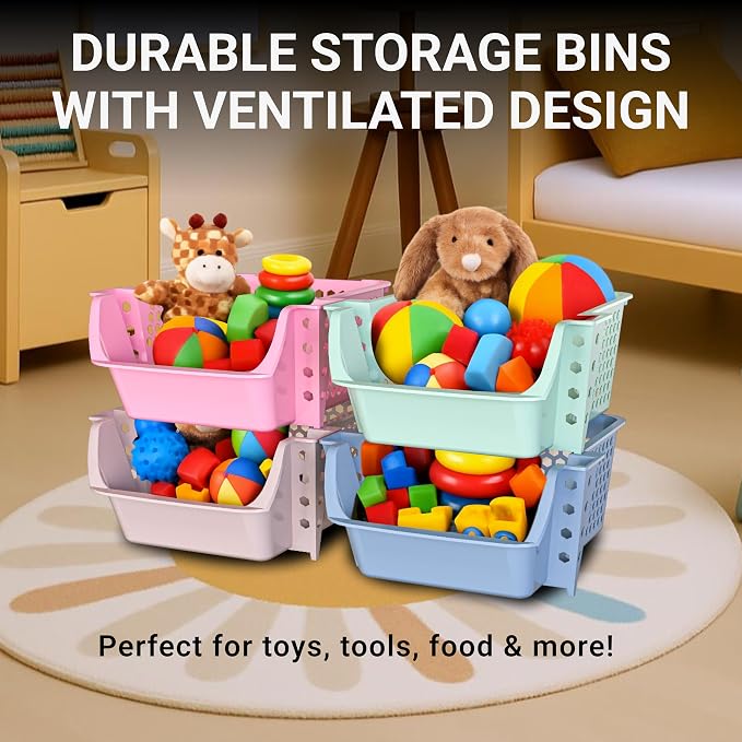 Skywin Stackable Storage Bins Open Front for Pantry Storage, 4 Pack - Multi | Sturdy Plastic, Easy Stacking, Breathable & Open Front Design, Pantry Storage for Snacks, Toiletries, and Small Essentials - Image 6