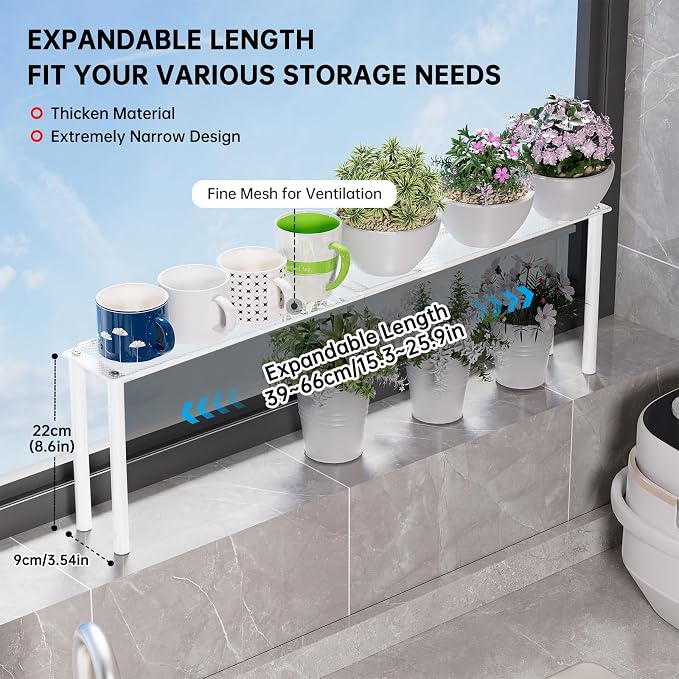 Expandable Mesh Shelf Organizer for Over-Sink Storage, Kitchen Counter, Windowsill Plants, Bathroom Vanity, and Office Desk — A Narrow Tall Solution for Tight Spaces - Image 2