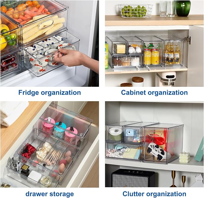 Fridge Organizers and Storage Pull Out Drawer, 2 Small | Stackable, Clear, Fruit and Veggies Containers, for Kitchen, Cabinet - Image 3