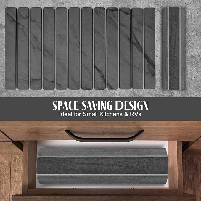 Large Stone Dish Drying Mat for Kitchen Counter, Quick Dry Dish Drying Mats, Foldable Absorbent Diatomaceous Earth Mats for Dishes Bottles Cup, Match Any Countertop (Gray Marble 28"×16" & 8"x4") - Image 3