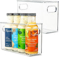 Plastic Food Storage 2 Pack Clear Container Bin with Handles for Organizing Kitchen, Pantry, Refrigerator, Freezer, Pantry, Cabinet, Closet, Bathroom. 10”x4”x6” by primebox