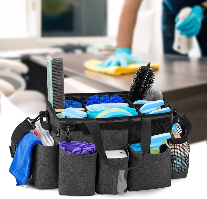 LoDrid Wearable Cleaning Caddy Bag with 4 Foldable Dividers, Black | Cleaning Supply Organizer with Shoulder Strap and Side Handles for Cleaners & Housekeepers - Image 7