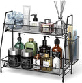 Bathroom Organizer Countertop, Spice Rack Organizer for Cabinet,Black | 2-Tier Bathroom Counter Organizer,Vanity Organizer Corner Shelf with Small Basket for Sink,Kitchen,Bedroom,Living room,Office by SPISPI