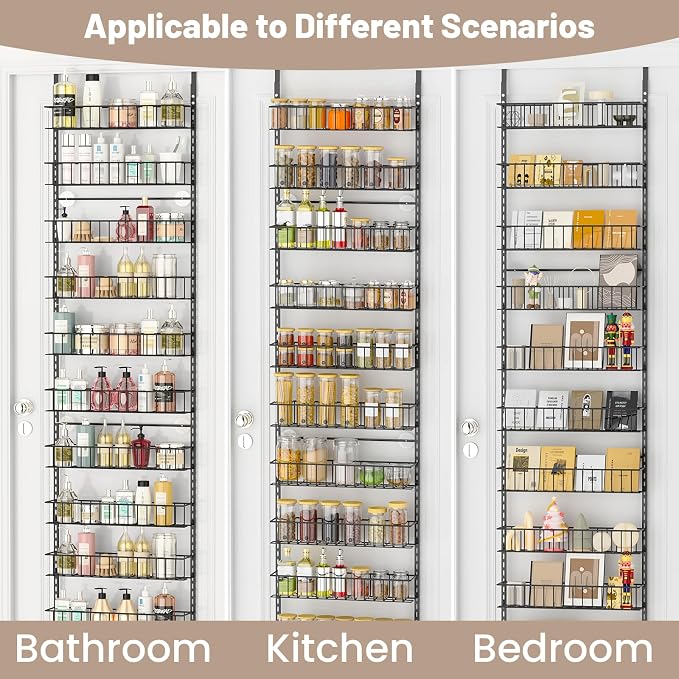 ElegantArray 9-Tier Pantry Door Organizer, Black | Over The Door Pantry Organizer Rack and Storage, Hanging Spice Rack Shelves Door, Home Office Laundry Room Bathroom & Kitchen - Image 6