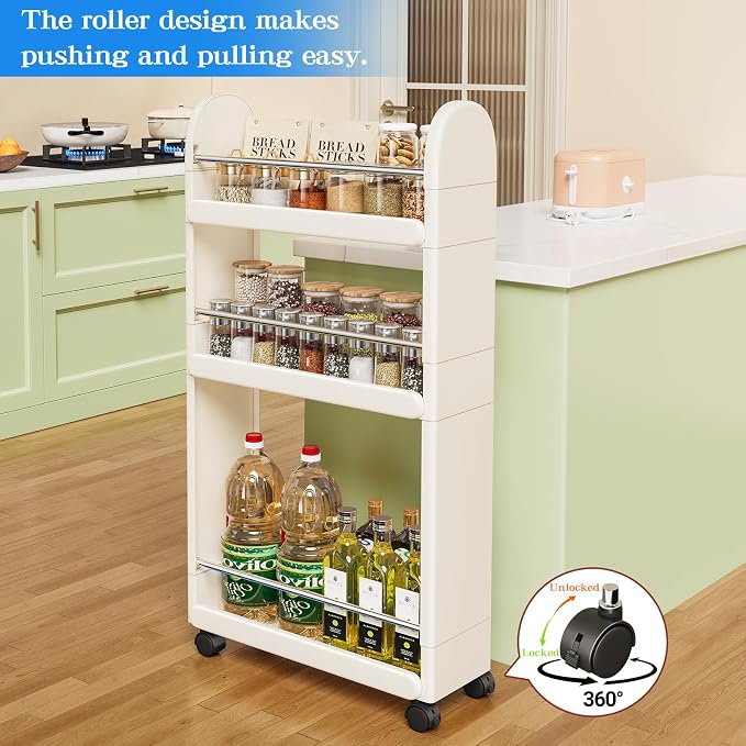 MiaLi 3 Tier Slim Storage Cart with Wheels, 1 PCS Colours Utility Slim Cart with Plastic, Adjustable Size for Laundry Kitchen Bathroom Narrow Places, Easy to Clean, Space Saving (Colours) - Image 6