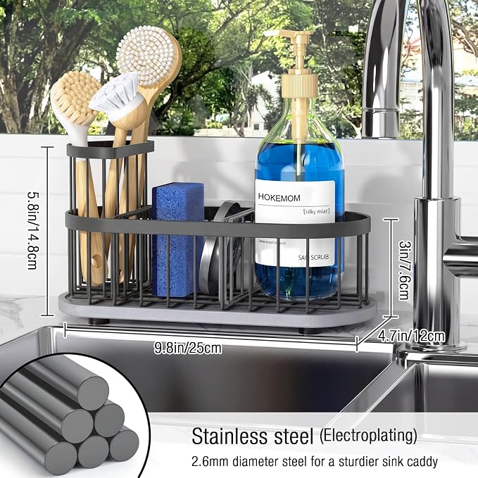 Sink Caddy Kitchen Sink Organizer, Sponge & Brush Holder, Stone Drying Mat | Space-Saving Sink Sponge Holder with Full-Size Tool Storage, Fits Most Sinks, Kitchen Sink Accessory and Countertop Organizer - Image 5