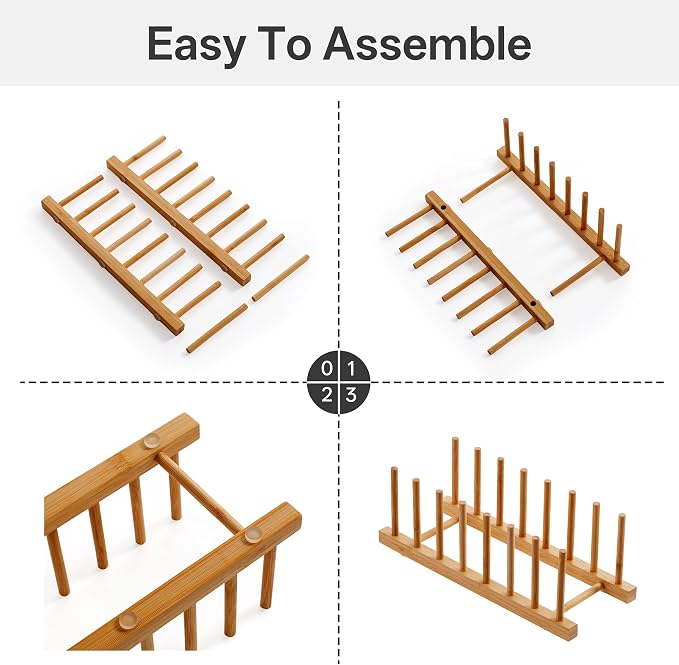 HBlife 2-Pack Bamboo Wooden Dish Rack Plate Holder Kitchen Organizer 7-Slot | Space-Saving Vertical Organizer, For Plates, Cups, Pots, Lids, Bowls & Cutting Boards, Kitchen Cabinet & Counter Storage - Image 3