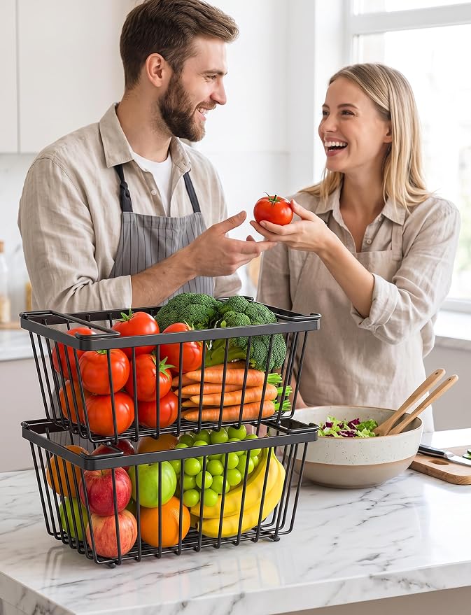 4 Pack Freezer Organizers Bins,Black Stackable Food Baskets | Small Chest Deep Freezer Storage for 5-7 Cu.Ft,Increased Space for Food Storage, Breathable design Easy to Access - Image 7