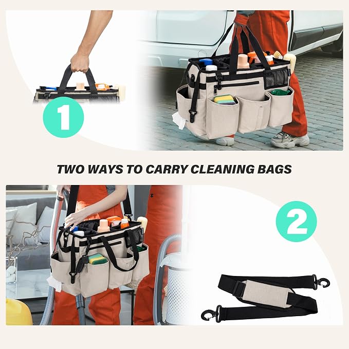 IBVIVIC Wearable Cleaning Caddy Bag for Cleaning Supplies, White | Cleaning Organizer Tote Bag with Handle & Shoulder Straps Kitchen Cleaning Supplies Storage Bag for Cleaners & Housekeepers - Image 5
