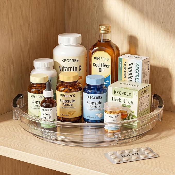 3 Pack Lazy Susan Organizer, Rotating Turntable Spice Rack for Kitchen Storage, Pantry, Cabinet, Fridge & Countertop, Condiment & Seasoning Holder, 9.25", 10.6", 12", Clear - Image 7