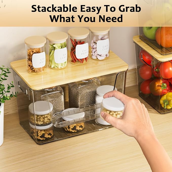 Delamu 2 Set Pantry Organizers and Storage,Trash Bag Dispenser with Bamboo Top,Stackable Trash Bag Dispenser Under Sink Organizer for 4-30 GalBags,Onion,Potato,Fruits,Gray(11.22" L*7" W*7.12" H) - Image 8