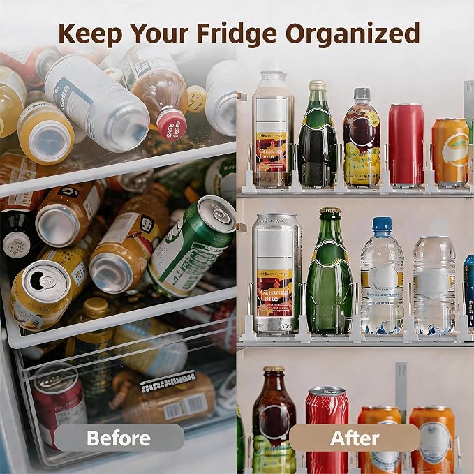 HIYOHIYO 6 Row Automatic Soda Can Organizer for Refrigerator, Depth 15" | Auto Push, Adjustable Width, Automatic Pushing Drink Dispenser for Fridge, Spring Loaded Can Pusher Holds up to 30 Cans - Image 5