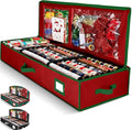 Premium Wrapping Paper Organizer Storage | Gift Wrap Holder With Extra Pockets for Christmas Decorations, Reinforced Handles, Heavy Duty, Ultra-Durable, Tear-Proof Fabric - Fits Up to 27 Rolls (Red) by Homior