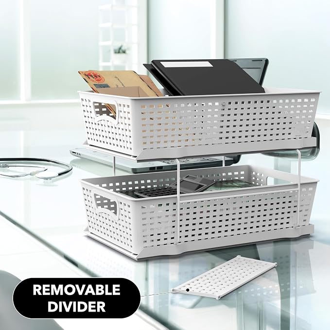Simple Houseware 2 Tier Pull-Out Sliding Drawer Under Sink Storage, White | Great for Kitchen Bathroom Tray Shelf Organizer - Image 9