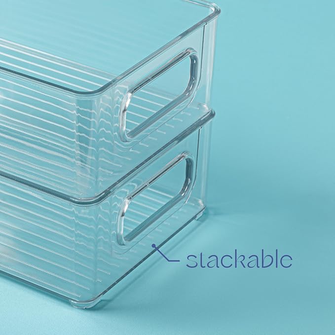 Plastic Food Storage 2 Pack Clear Container Bin with Handles for Organizing Kitchen, Pantry, Refrigerator, Freezer, Pantry, Cabinet, Closet, Bathroom. Stackable 10”x6”x3” - Image 4
