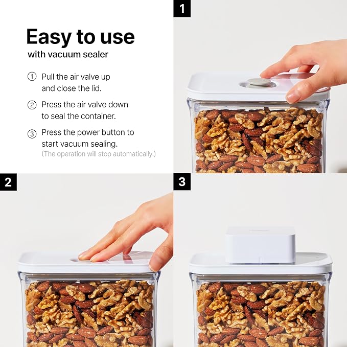 VAKUEN Premium Airtight Food Storage Containers & Vacuum Sealer Machine Starter Set, 4-piece Container with Sealer, 100% Leak Proof,Keep food fresh up to 5 times longer than non-vacuum strorage. - Image 5