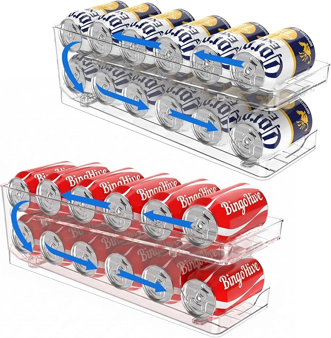 2 Packs FIFO Rolling Soda Can Organizer for Fridge, Holds 12 Cans | Pop Can Organizer for Drink Beer Seltzer Soda Can Dispenser for Refrigerator 11.15oz 12oz Can Holder Storage Pantry Container by BingoHive