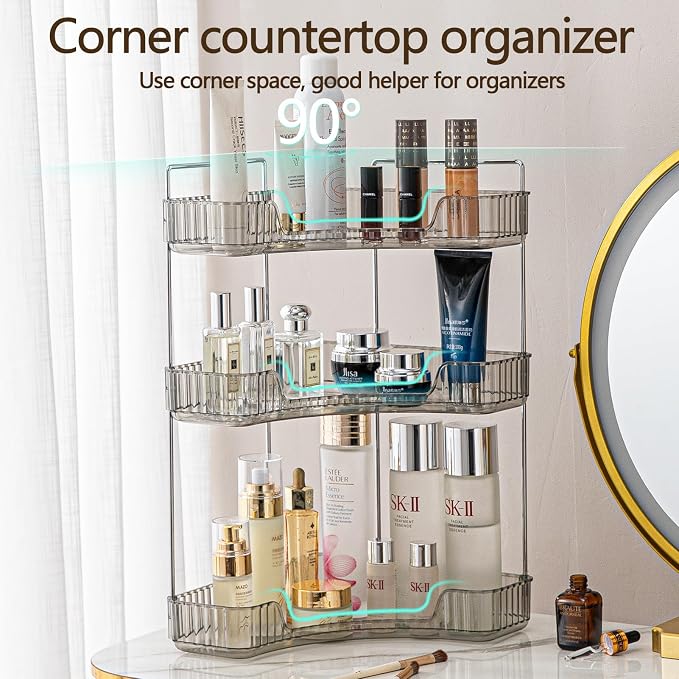 3-Tier Corner Bathroom Counter Organizer – Classic Storage Shelf for Makeup, Perfume & Toiletries, Space-Saving Countertop Tray Fits Bathroom, Dresser, Kitchen (Slate Gray) - Image 5