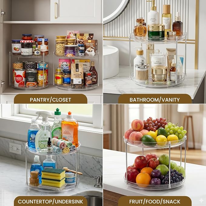 2 Tier Non-Skid Acrylic Lazy Susan Organizer - Rotating Spice Rack - Turntable Organization for Kitchen, Pantry, Countertop, Closet, Bathroom, Vanity, Medicine Cabinet Organizing,10'' - Image 4
