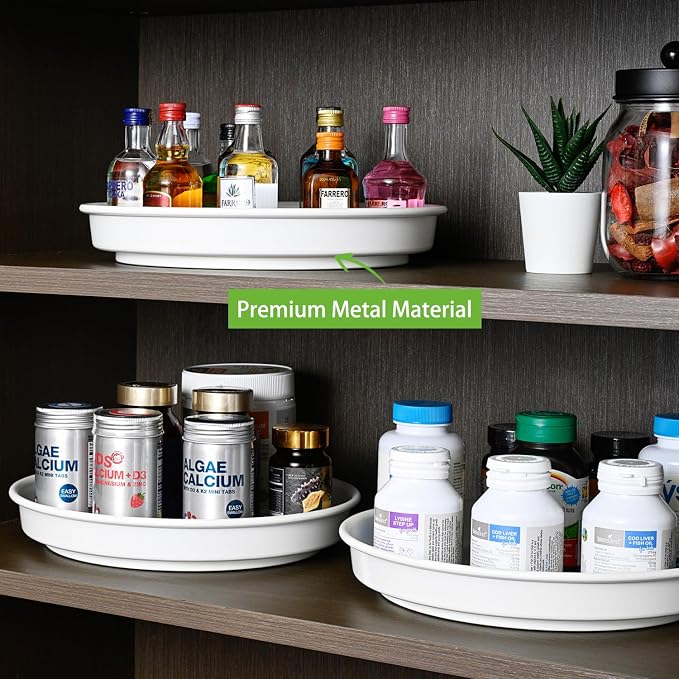 Amolliar Lazy Susan, Turntable Organizer for Cabinet, Metal White 10" 2Pack | Spice Rack for Fridge, Pantry, Cabinet, 360 Rotating Trays Countertop, Under Sink Organizer, Kitchen Condiment Organizer - Image 6