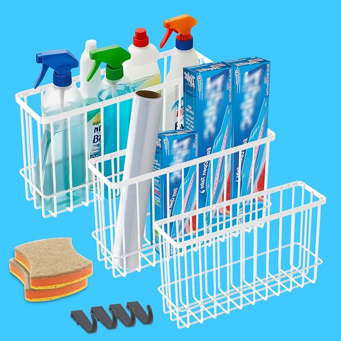 Cabinet Door Organizer 3Pcs, Foil and Plastic Wrap Organizer with 2 Sponges, Cabinet Door Storage with 3 Caddy Adhesive, for Aluminum Foil, Plastic Wrap, Wool Dryer Balls, White,(Small, Medium, Large) by FHJP