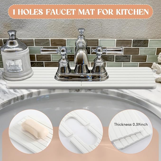 Teenyyou an Oval Hole White Faucet Mat Kitchen Sink 17.32" x 4.6" | Bathroom Faucet Absorbent Mat, Diatomite Splash Guard, Quick Drying Drip Catcher, Hole 6.22" x 2.28" - Image 5