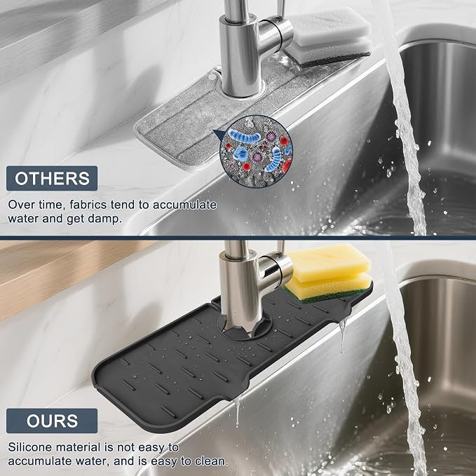 Kitchen Faucet Sink Splash Guard - Faucet Guard & Draining Mat Black | Silicone water catcher mat, Sink drain pad behind fauce; Sink rubber mat, Faucet Mat, kitchen bathroom protect around faucet - Image 4