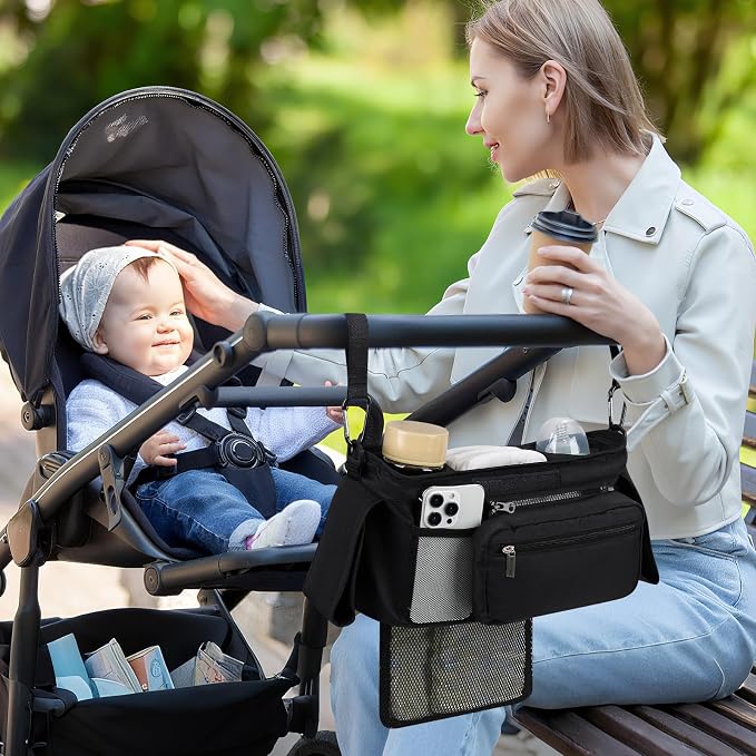 Accmor Universal Stroller Organizer with Insulated Cup Holder Detachable Phone Bag and Shoulder Strap,Stroller Bag Caddy Organizer for Uppababy, Baby Jogger, Britax Strollers - Image 8