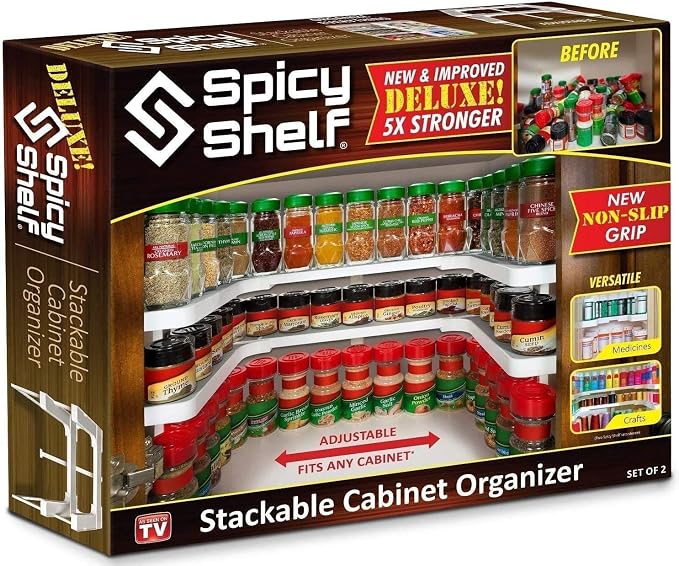 Deluxe - Expandable Spice Rack and Stackable Cabinet & Pantry Organizer (1 Set of 2 Shelves) - As seen on TV Deluxe (Spicy Shelf Organizer) - Pantry Organization - Pantry Spice Organizer by SpicyShelf