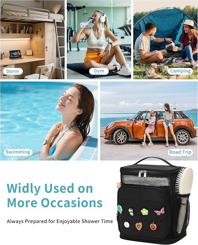 Shower Caddy Portable, Hanging Shower Caddy for College Dorm Room Essentials, Mesh Shower Bag with DIY Decoration Charms, Large Capacity Toiletry Bag for Gym, Swiming, Camping, Bathroom, Beach, Travel - Image 7