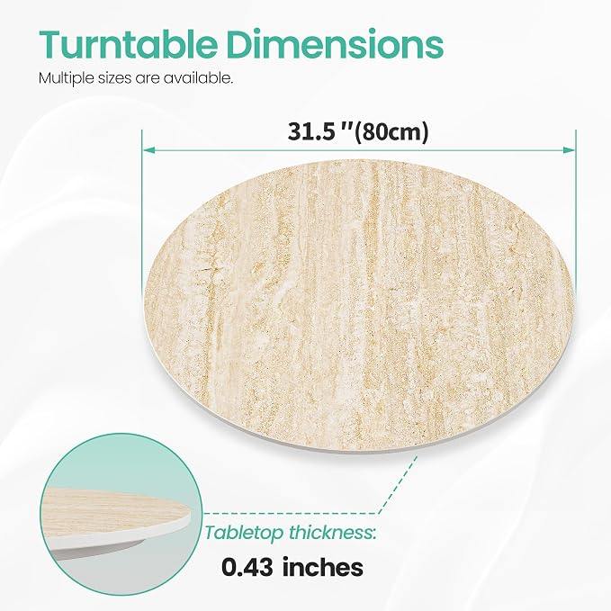 ZL ZELing 31.5" Lazy Susan Turntable – 360° Sinteredstone Silent Anti-Slip Turntable, Table Top Centerpiece for Kitchen, Pantry, Spice Rack, Refrigerator & Dining Table, Beige - Image 3