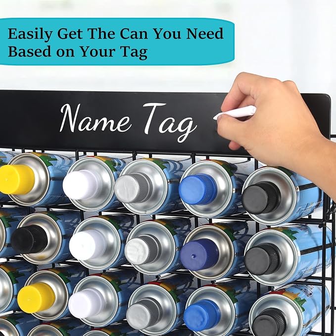 Spray Can Holder Storage Rack - Wall Mounted Metal Paint Bottle Organizer with A Removable Name Label Aerosol Can Holder Holds 24 Cans No Installation Required - Image 3