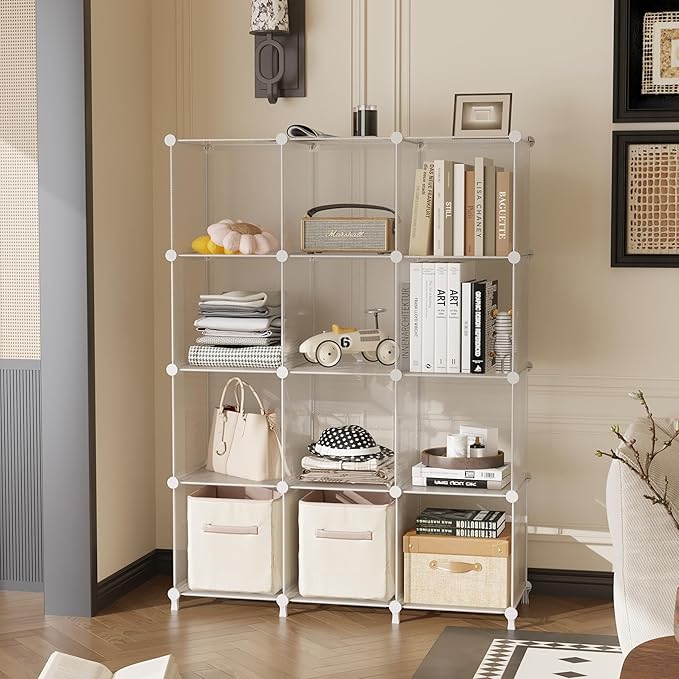 AWTATOS Closet Organizers, 12 Cube Storage Organizer, Transparent Twill | Portable Closet Organizers Storage Shelves, DIY Stackable Plastic Clothes Organizer Shelving for Home, Bedroom - Image 2