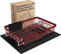 Red Dish Drying Rack Over The Sink with Utensil Holder, Mat | Expandable Stainless Steel Dish Drainer for Small Kitchen, Apartment, RV, Counter Space Saving, Perfect Fit, Rustproof by MAJALiS
