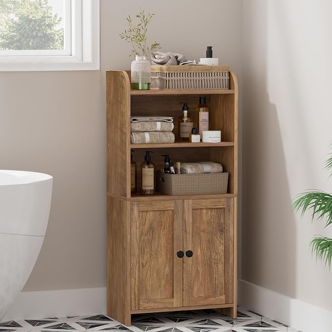 Homhedy Small Bathroom Storage Cabinet, Toilet Paper Storage Cabinet | Bathroom Floor Cabinet with Doors and Shelves, Bathroom Organizers for Small Spaces, 7.9"D x 14.6"W x 31"H, Rustic Walnut - Image 11