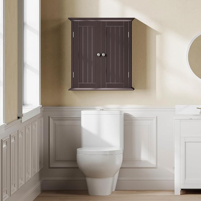 ChooChoo Bathroom Wall Cabinet with 2 Doors, Over The Toilet | 8.8"D x 21.1"W x 24"H, Medicine Cabinet, Adjustable Shelves, Cupboard, Espresso - Image 2