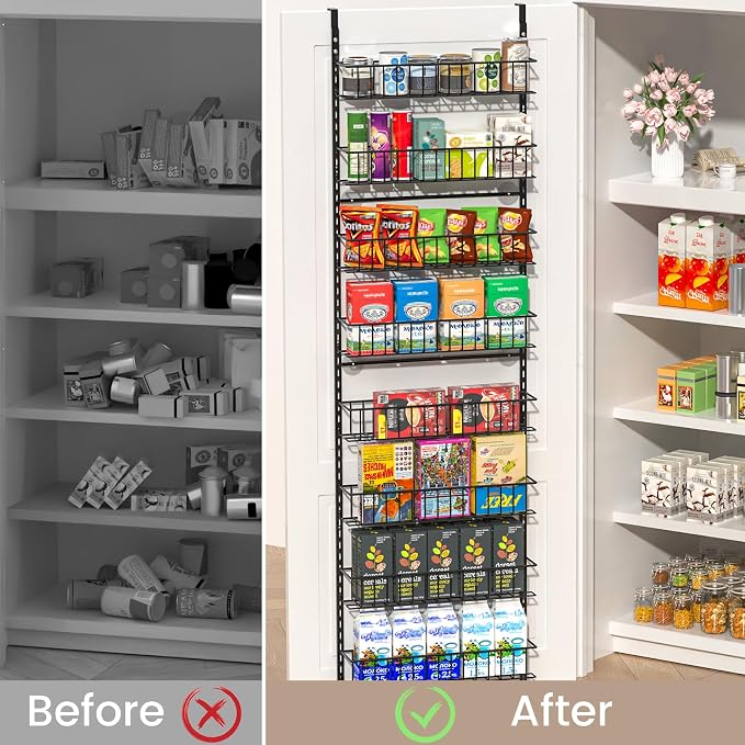 ElegantArray 9-Tier Pantry Door Organizer, Black | Over The Door Pantry Organizer Rack and Storage, Hanging Spice Rack Shelves Door, Home Office Laundry Room Bathroom & Kitchen - Image 5