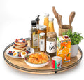AMH 21-Inch Extra Large Farmhouse Oak Lazy Susan Organizer | Smooth rotating oak tray with walnut finish for dining tables, kitchen counters, pantries and cabinet storage. by AMH