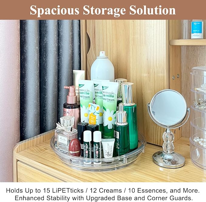 INCOSTAR Lazy Susan 2 Pack, 9 Inch Clear Turntable for Kitchen Cabinet | Rotating Spice Rack, Pantry Organizer and Storage, Bathroom Countertop Organizing for Makeup Vanity - Image 7