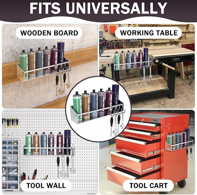 Silver Aluminum Wall Mount Spray Can Storage Rack | Heavy-Duty Aerosol Paint Bottle Organizer For Garage, Workspace & Enclosed Race Trailers - Image 3