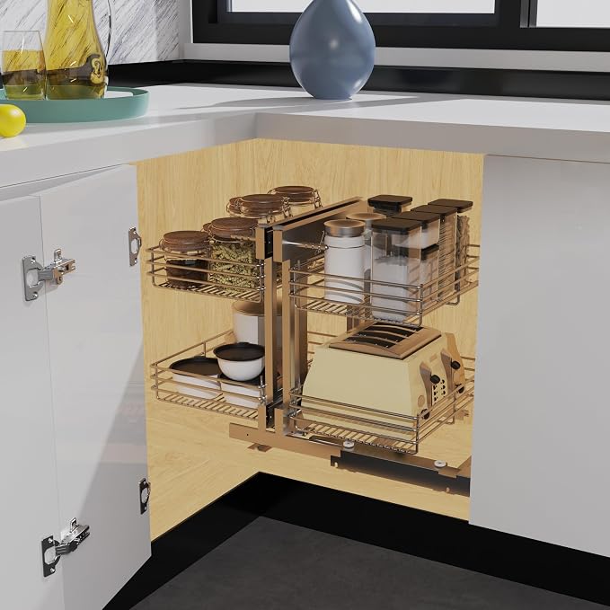 Blind Corner Cabinet Pull Out 2 Tier, Left & Right Blind Corner Cabinet Organizer for 20" W, Cabinet Pull Out 4 Shelves, Chrome, Slide Out Drawers for Kitchen or Bathroom Cabinets - Image 7