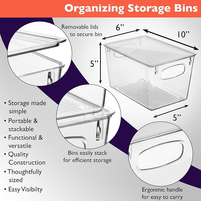 ClearSpace Pantry Storage Bins with Lids for Kitchen & Fridge, 6 Pack | Clear storage bins with lids keep pantry, fridge, and cabinets organized while protecting food and maximizing storage space - Image 2
