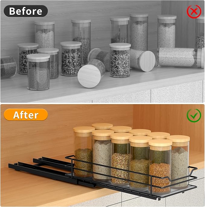 BOIVSHI Pull Out Spice Rack Organizer for Cabinet, Heavy Duty Slide Out Spice Rack Organizer for Kitchen Cabinets and Pantry, Fits Spices, Sauces, Canned Food (4.5''Wx10.5''Dx2.5''H) | 1 Tier Cabinet Spice Organizer, Space-saving for Cabinets, Small Sp... - Image 3
