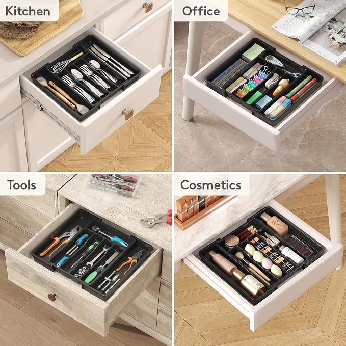 Lifewit Expandable Silverware Organizer, Plastic Utensil Tray for Kitchen Drawer, BPA Free Flatware Cutlery Holder, Space-Saving Storage for Spoons Forks Knives, 8-13.8 x 11.2 x 1.4 inch, Black - Image 9