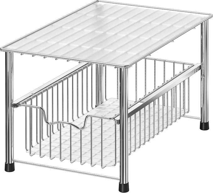 Simple Houseware Chrome Metal Stackable Storage Rack, 16.75 in L x 10.8 in W x 10.25 in H | Free Standing Organizer Drawer, Kitchen/Pantry/Cabinet/Counter by SimpleHouseware