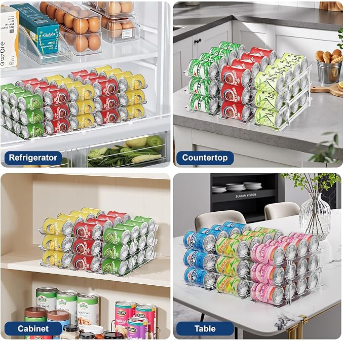 Dayacoco Can Organizer For Pantry,3 Sets 3 Tiers Pantry Organizers And Storage, Pantry Organizer for Fridge 36 Standard and Tall Cans Rack Automatic Rolling Stackable Canned Food Organizer, Clear - Image 7