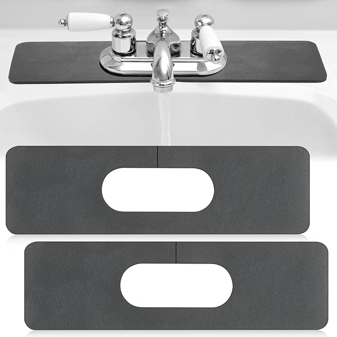 Tioncy 2 Pcs Faucet Mat Sink Splash Guard Oval-hole Oval Splash Pad for Kitchen Sink Oval Base Diatomite Faucet Mat for Bathroom Absorbent Mat Splatter Screens(Dark Gray) by Tioncy