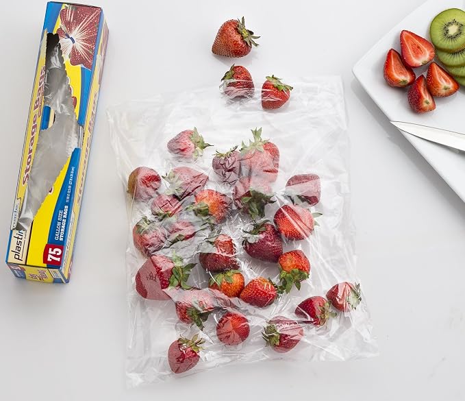 1 Gallon Storage Bags With Twist Ties, Clear Plastic, 75 Count | Roomy 11 x 12.5 in baggies for produce, snacks, freezer & pantry; flexible, tear resistant & easy to fill for meal prep - Image 3